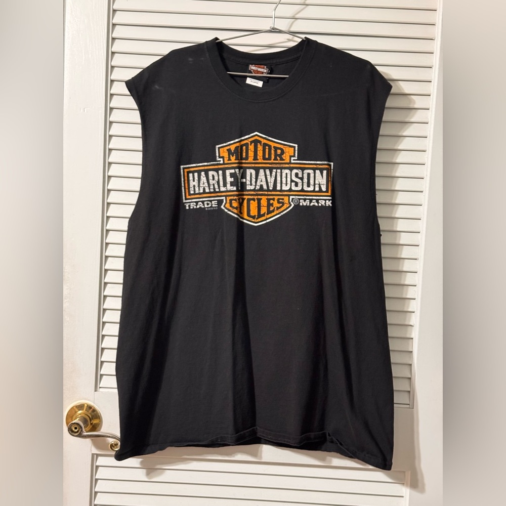 Harley-Davidson Black Sleeveless Tee with Orange Logo